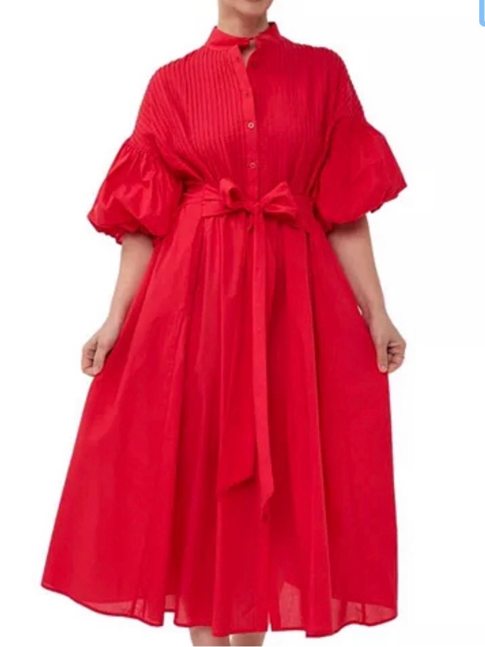 Marielle Almelo (ONE SIZE) phoebe red button down puff sleeve midi long dress
